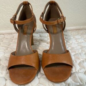 Ecco caramel brown leather ankle strap heels